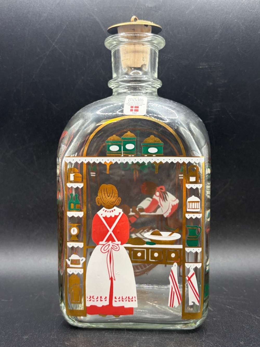 1990s Holmegaard Vintage Bakery Scene Danish Glass Decanter Barware Bottle